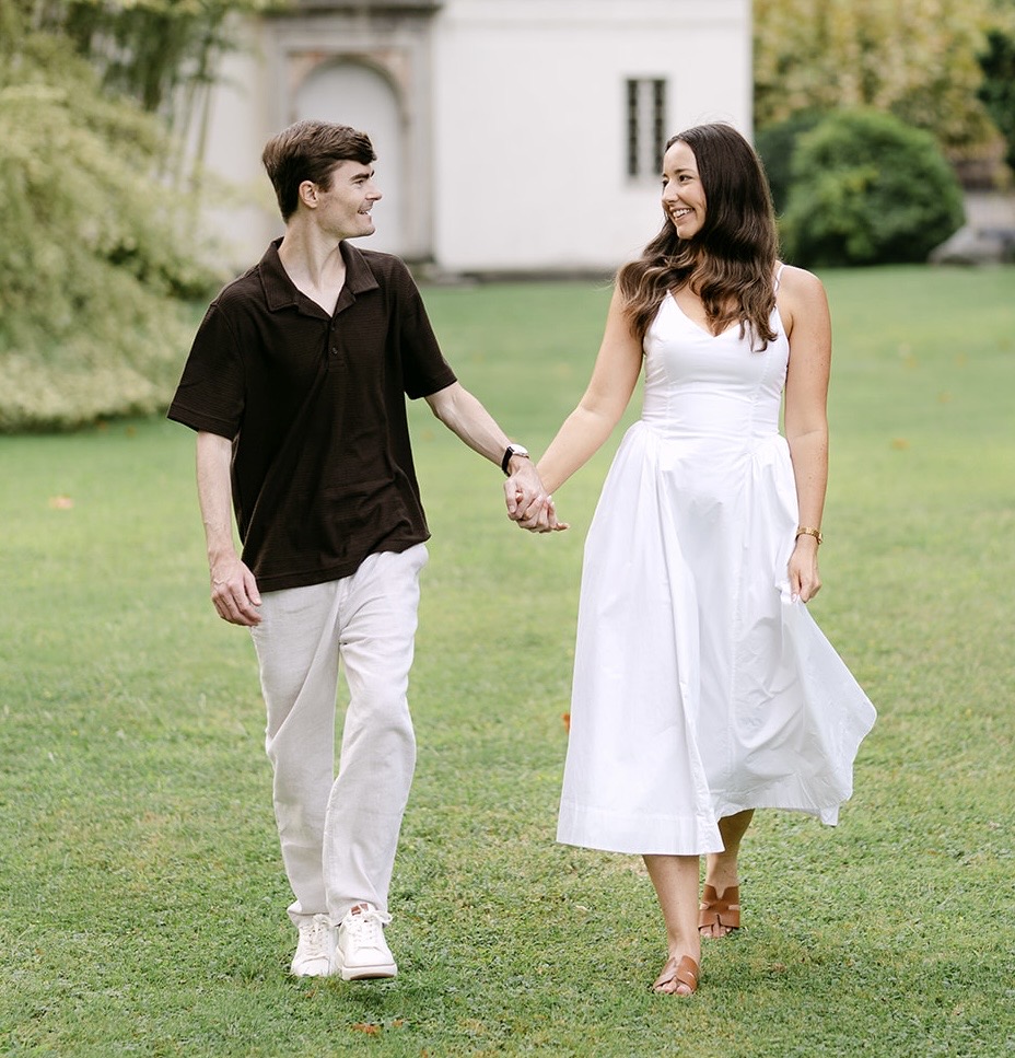 Couple coordinating engagement outfits outdoors